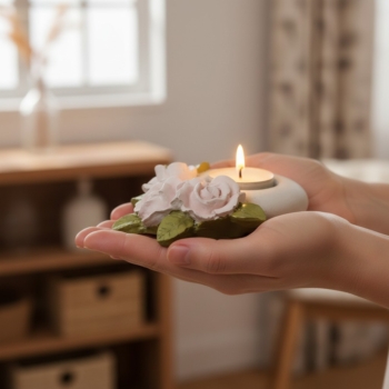 Individuelle Betonkunst: Erhalte Teelichthalter mit Rosenapplikation aus Beton in unserem Sortiment Teelichthalter mit Rosenapplikation aus Beton