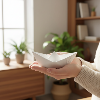 Hochwertige Betondeko: Kaufe Origami Schiffchen aus Beton im Onlineshop Origami Schiffchen aus Beton