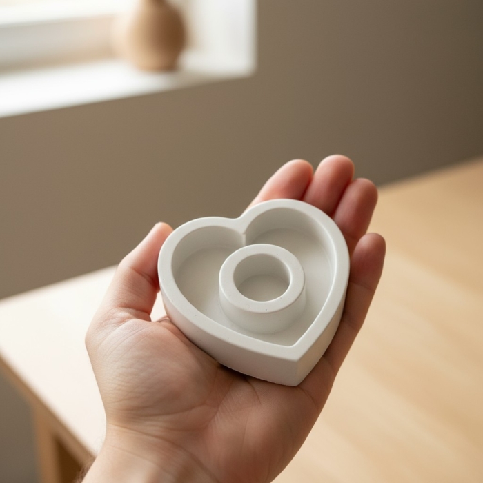 Handgefertigte Betonartikel: Hol dir Stabkerzenhalter in Herzform aus Beton online Stabkerzenhalter in Herzform aus Beton