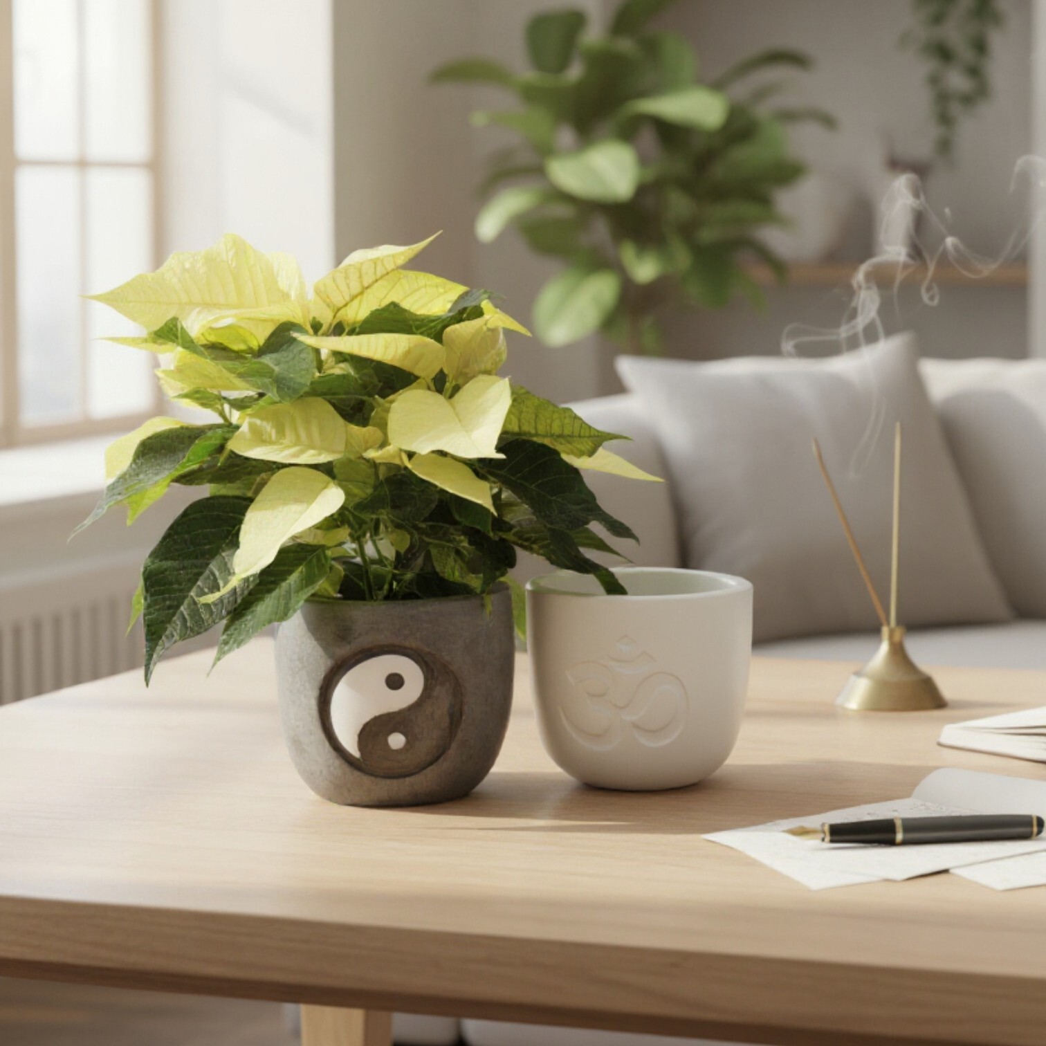 Spiritueller Blumentopf – Om, Yin-Yang & Mond Design