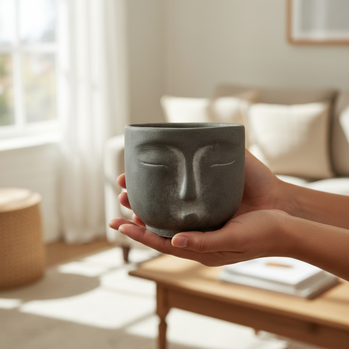 Topf mit Gesicht aus Beton