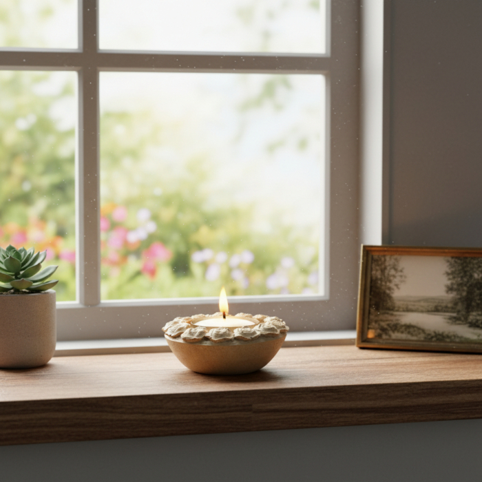 Teelichthalter mit Rosenverzierung aus Beton