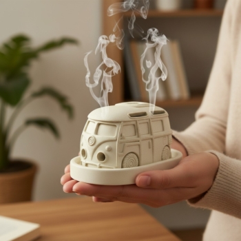 Oldtimer Bus Räuchergefäß aus Beton