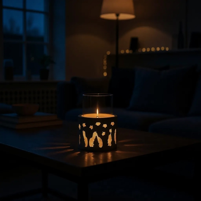Windlicht mit weihnachtlichen Motiven aus Beton