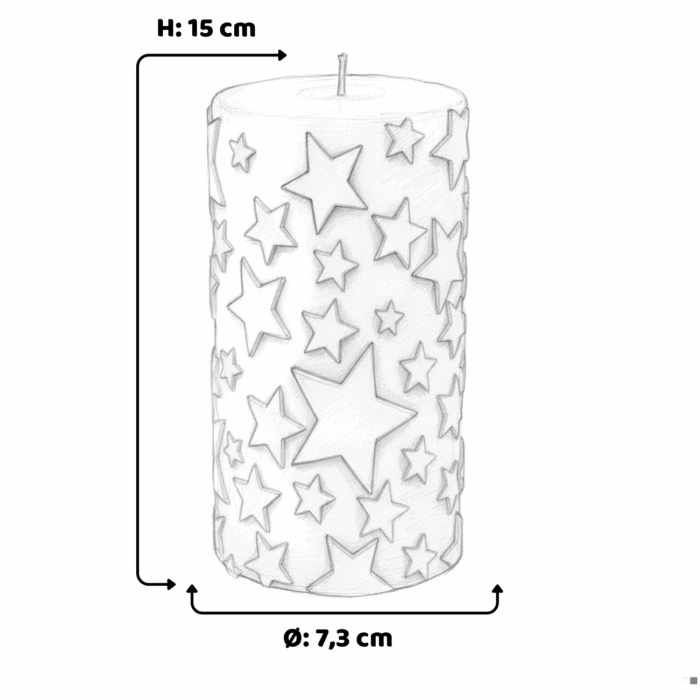 Große Stumpenkerzen mit Sternrelief aus Sojawachs