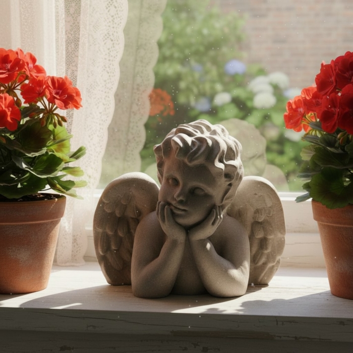 Verträumter Engel aus Beton