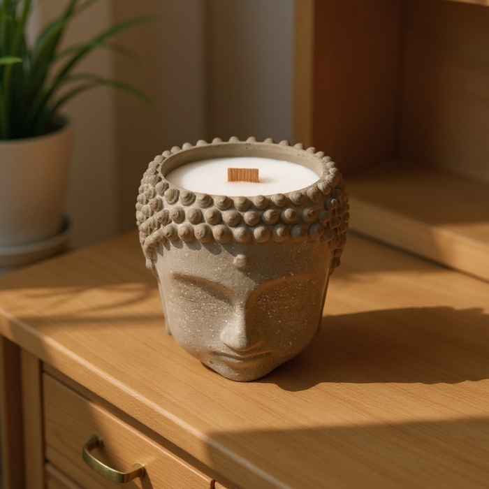 Moderne Betondekoration: Entdecke Buddha Kopf Kerzentöpfchen aus Beton in unserem Shop Buddha Kopf Kerzentöpfchen aus Beton