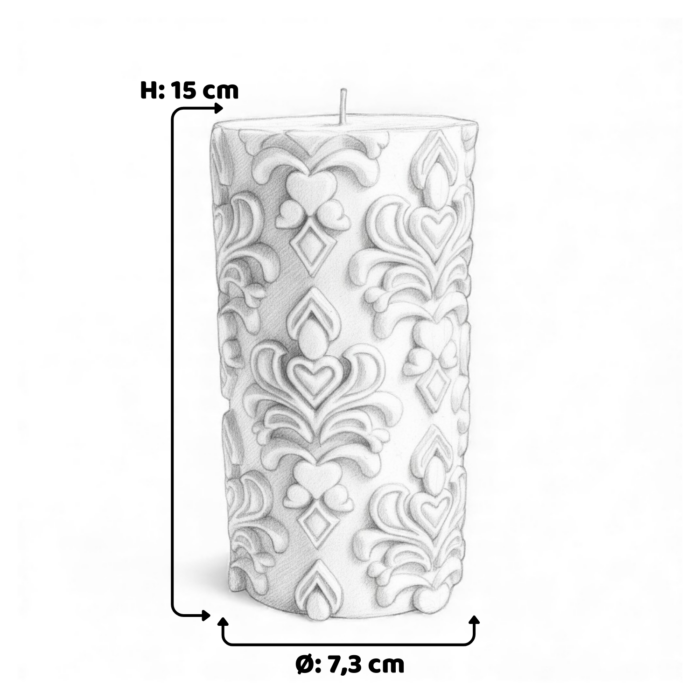 Individuelle Sojawachskunst: Erhalte Große Stumpenkerze Ornament-Relief aus Sojawachs in unserem Sortiment Große Stumpenkerze Ornament-Relief aus Sojawachs