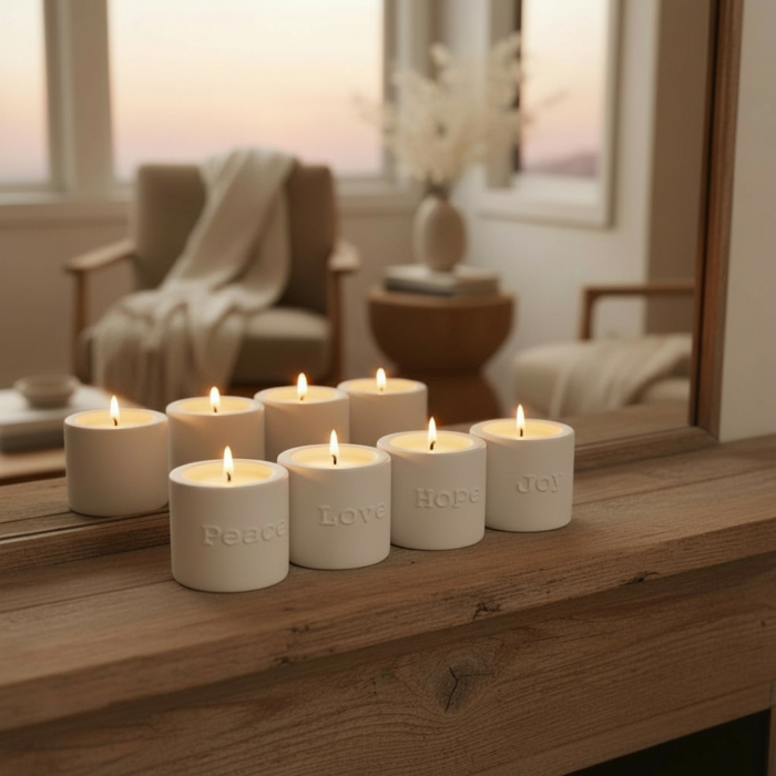 Handgefertigte Betonartikel: Hol dir Kerzenhalter mit Schriftzug aus Beton online Kerzenhalter mit Schriftzug aus Beton