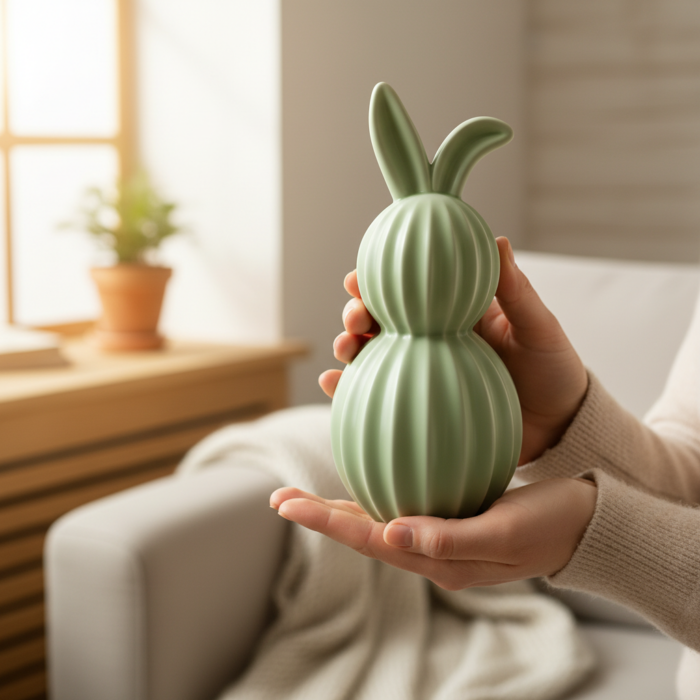 gerippter Osterhase Dekofigur aus Beton