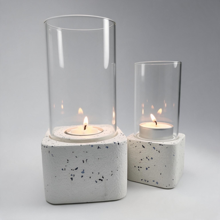 Handgefertigte Betonartikel: Hol dir Windlichter mit Spiegelgranulat im set aus Beton online Windlichter mit Spiegelgranulat im set aus Beton